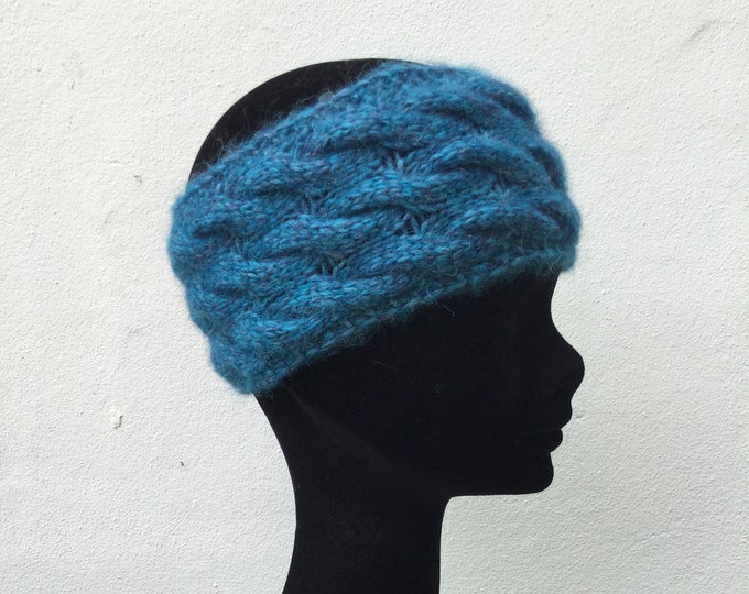 Alpaca ear warmer / headband, turquoise fluffy alpaca ear warmer by Willow Luxury