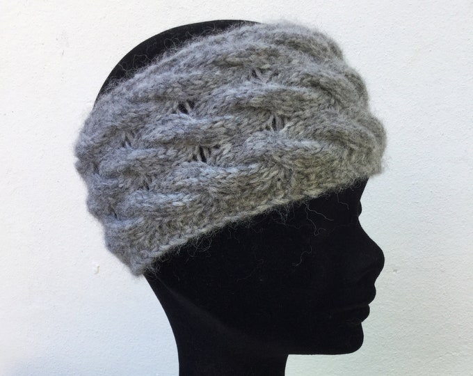 Alpaca ear warmer / headband, dark grey fluffy alpaca ear warmer by Willow Luxury