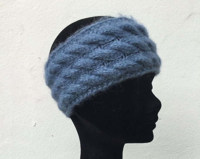 Alpaca ear warmer / headband, blue fluffy alpaca ear warmer by Willow Luxury