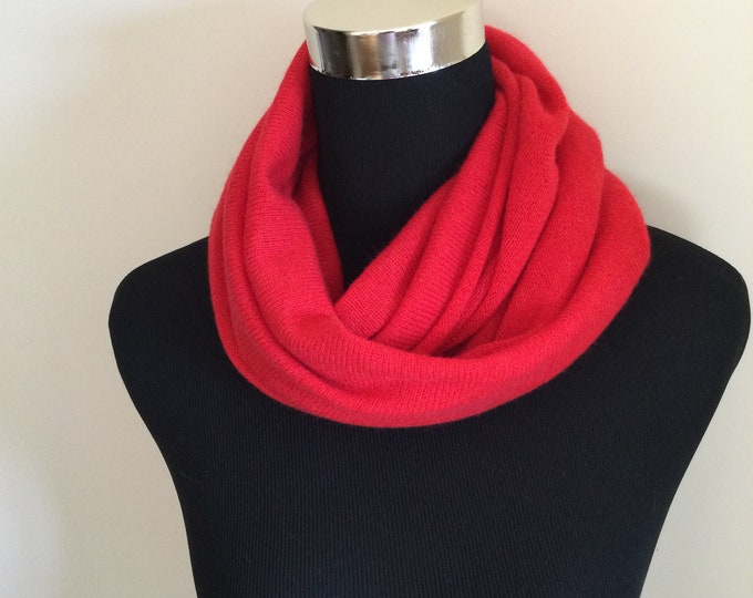 Pure cashmere red infinity loop scarf, cashmere snood, cashmere scarf, cashmere cowl, snood, lightweight snood, cowl, scarf by Willow Luxury