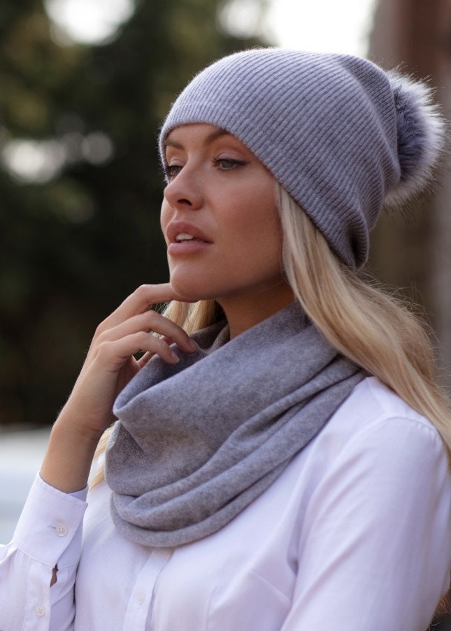 Pure Cashmere Ribbed Beanie Hat