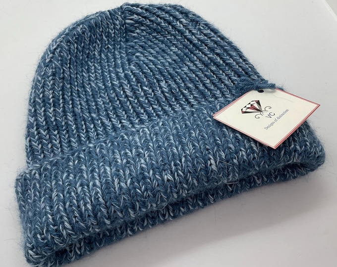Unisex alpaca and cashmere hat, unisex beanie hat, mens alpaca beanie, ladies beanie hat, alpaca hat, cashmere hat, blue knitted hat