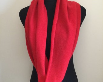 Pure red cashmere infinity loop scarf, cashmere snood, red cashmere, cashmere scarf, snood, lightweight snood, cowl, scarf by Willow Luxury