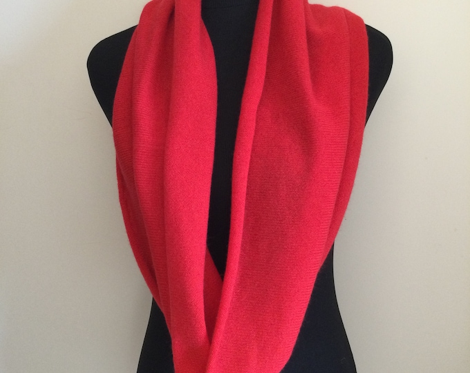 Pure red cashmere infinity loop scarf, cashmere snood, red cashmere, cashmere scarf, snood, lightweight snood, cowl, scarf by Willow Luxury
