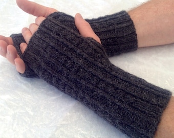 Mens pure alpaca black fingerless glove / wrist warmer (one size ) by Willow Luxury