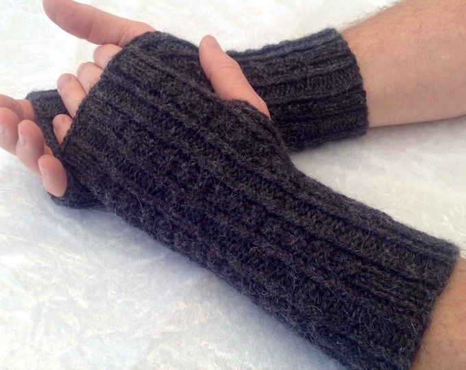 Mens pure alpaca black fingerless glove / wrist warmer (one size ) by Willow Luxury