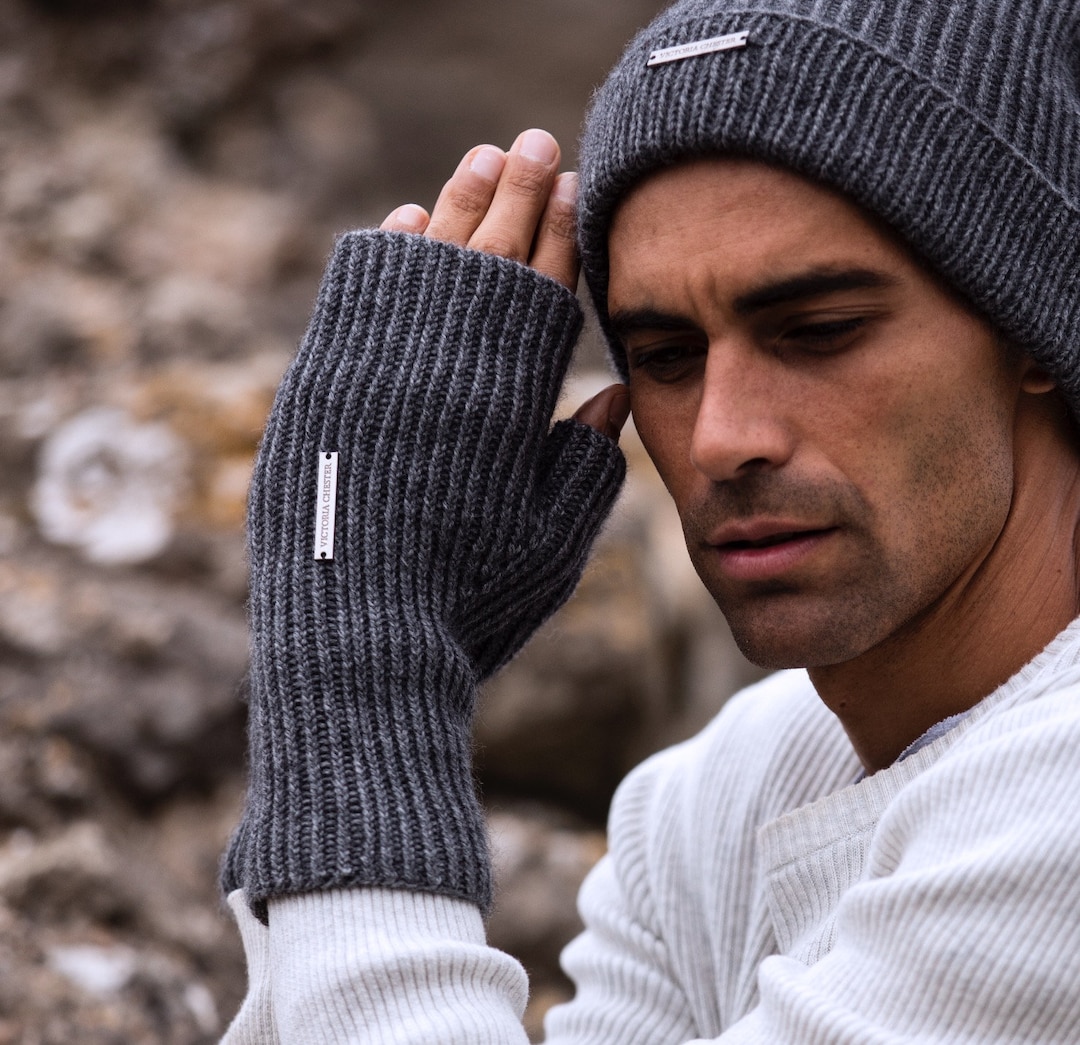 Mens Cashmere Gloves, Pure Cashmere Fingerless Gents Wristwarmer/gloves