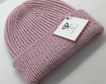 Unisex alpaca and cashmere hat, unisex beanie hat, pink alpaca beanie, ladies beanie hat, alpaca hat, cashmere hat