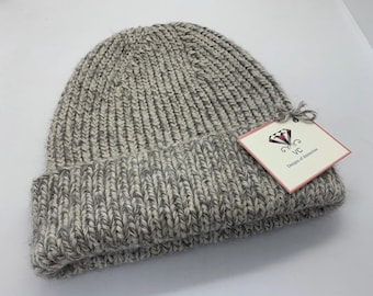 Handmade Chunky Alpaca Cashmere Beanie: Unisex Knit Hat