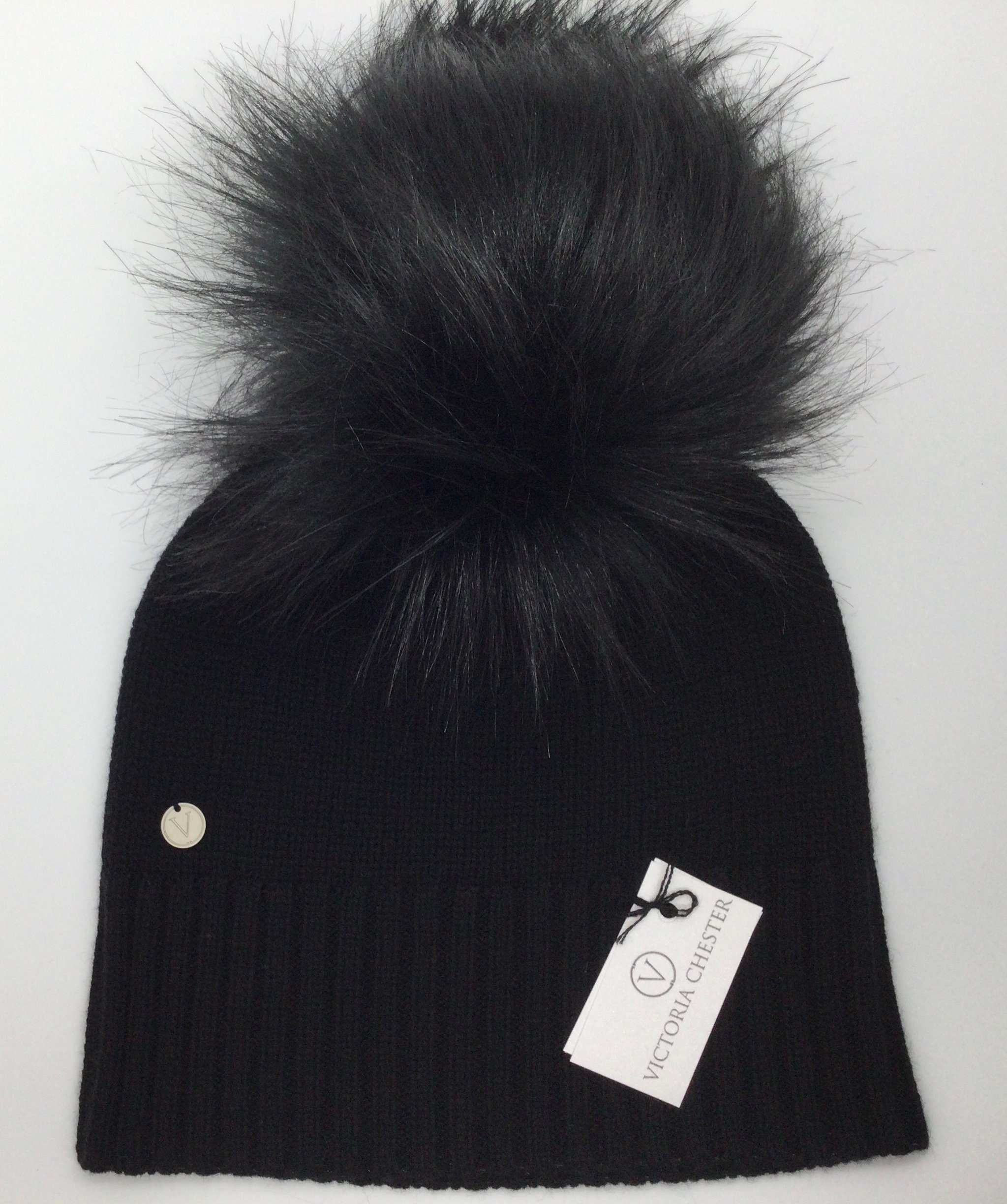 Ladies Pom Pom hat, lightweight cashmere part ribbed detail by Willow Luxury ( one size)