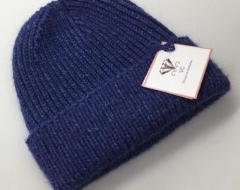 Unisex alpaca and cashmere hat, unisex beanie hat, mens alpaca beanie, ladies beanie hat, alpaca hat, cashmere hat, blue knitted hat