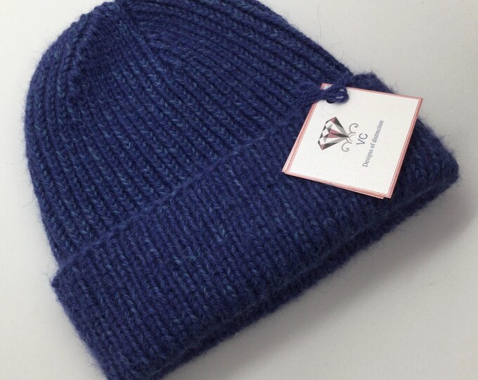 Unisex alpaca and cashmere hat, unisex beanie hat, mens alpaca beanie, ladies beanie hat, alpaca hat, cashmere hat, blue knitted hat