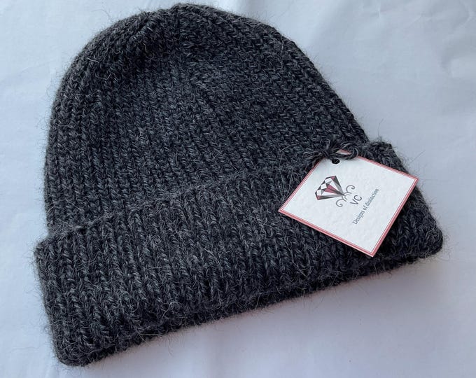 Unisex alpaca and cashmere hat, unisex beanie hat, mens alpaca beanie, ladies beanie hat, alpaca hat, cashmere hat, flecked charcoal hat