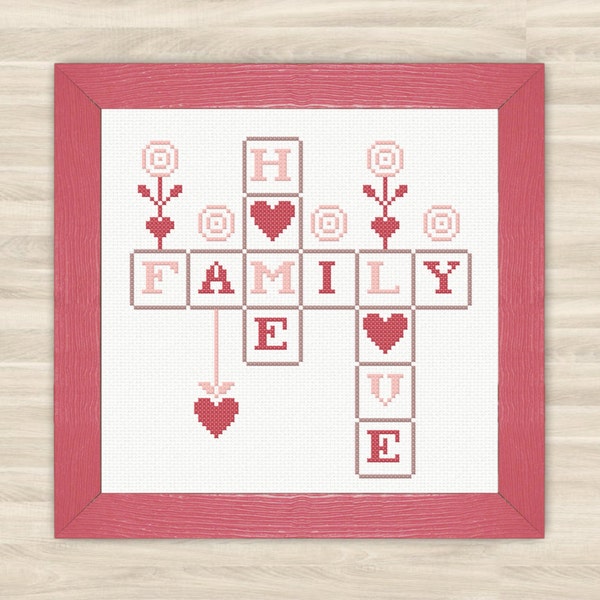 Buy 2 get 1 free Home family love cross stitch pattern PDF heart words cubes home room decor motivate crossword lovely family embroidery