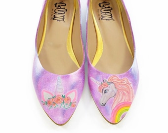 MONOCEROS | Flats - unicorn shoes (pink galaxy shoes, rainbow flats, custom design flat, hand painted flat shoe)