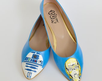 DROID | Flats - Star Wars shoes, pointed toe flats, r2d2 shoes, c3po shoes, custom shoe