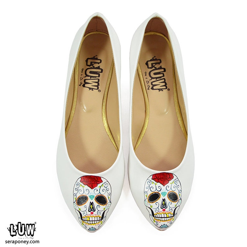 SUGAR SKULL Flats handmade design shoes day of the dead shoe, Mexican shoe, pointed toe flats image 2