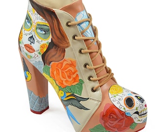 CALAVERA | Bootie - handmade sugar skull bootie (day of the dead design, hand painted shoes)