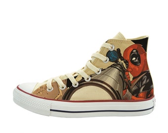 DEADPOOL | Hi-top - Custom design converse  (deadpool sneakers, marvel comics shoes, painting converse)