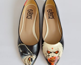 VAMP |  Flats - vampire custom shoe, pointed toe flat shoe, handmade flats, custom design shoes