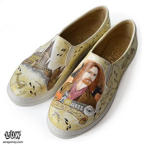 Scarpe slip-on personalizzate PADFOOT da mago / Design della mappa del malandrino dipinto a mano / Scarpe personalizzate per la scuola di magia / Calzature da mago uniche