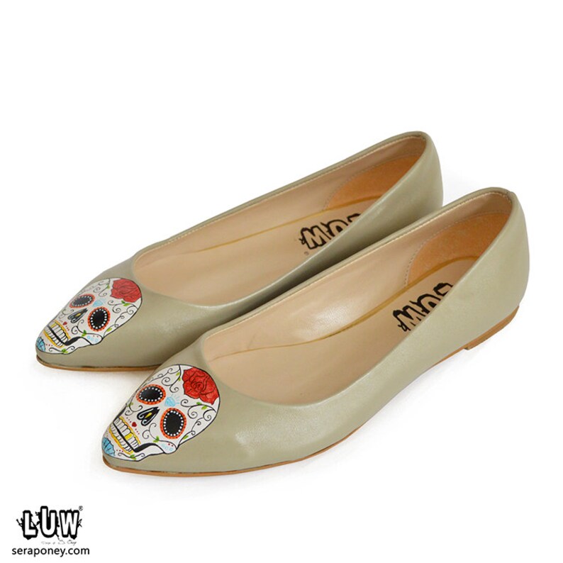 SUGAR SKULL Flats handmade design shoes day of the dead shoe, Mexican shoe, pointed toe flats image 5