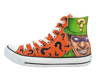 RIDDLER | Hi-top - Custom paint converse (comics shoes, hand painted converse)