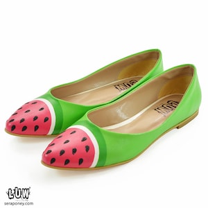 SANDIA Flats watermelon shoe fruit design shoe, custom design flat, hand painted flat shoe image 4