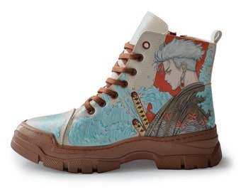 WUSHI | Boots - Handmade boots, samurai style shoes, hand painted boots, custom design boots, Japanese style shoes, anime character shoes