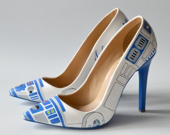 R2D2 | Star Wars Wedding Shoes, Bridal Droid Shoe, Custom Pointed Toe Heels, Handmade High Heels