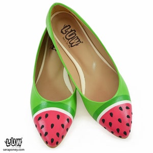 SANDIA Flats watermelon shoe fruit design shoe, custom design flat, hand painted flat shoe image 1