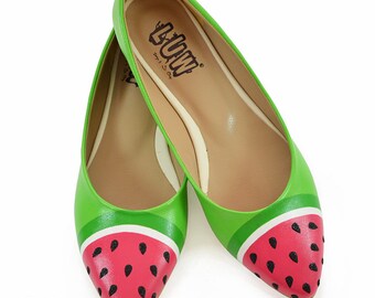 SANDIA | Flats - watermelon shoe (fruit design shoe, custom design flat, hand painted flat shoe)