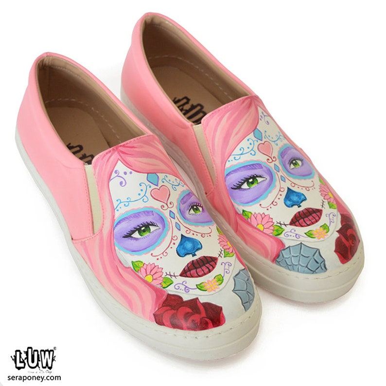 sugar skull slip on shoes