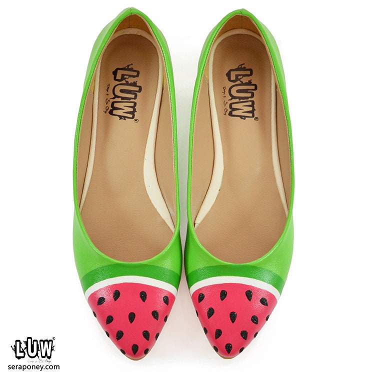 Flats Sandia fruit design schoen, custom design plat, handgeschilderde platte schoen Schoenen damesschoenen Instappers Puntige ballerinas watermeloenschoen 