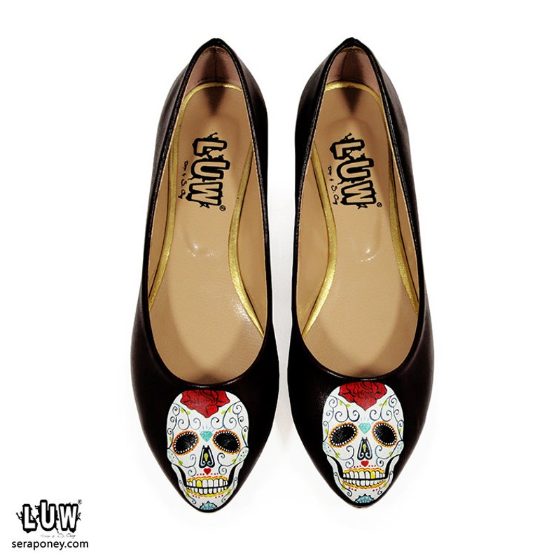 SUGAR SKULL Flats handmade design shoes day of the dead shoe, Mexican shoe, pointed toe flats image 4