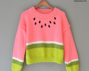 SANDIA | Knit Sweater - Handmade Knitting - Embellished rhinestone detailed - watermelon knitwear