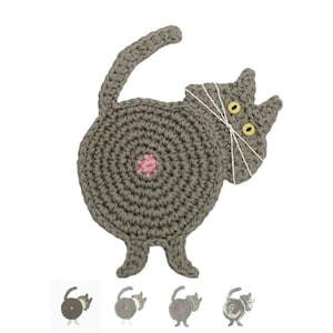 Gray Cat Butt Coaster: funny kitty bum drink mat, quirky cat lover gift, crochet with 100% cotton yarn. Each sold separately.