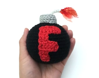 F Bomb, Fun Bomb, Crochet Fabulous Bomb, Drop the F Bomb, curse ball stress relieve toy, funny humor gag gift, swear word gift, office humor