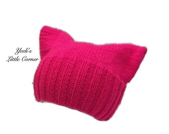 Pussycat hat, knitted cat hat, bright neon pink cat hat, pink kitty cat hat, Ready To Ship!