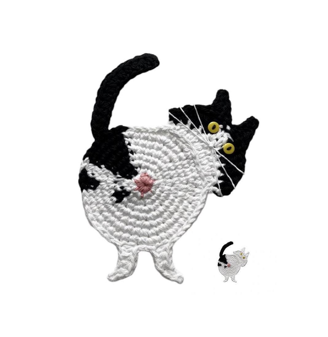 35 Beautiful and Stylish Monochrome Crochet Patterns 4 Black and White Cat Butt Coaster: funny kitty bum drink