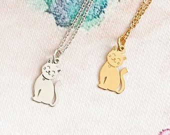 Cat Sterling Silver Gold Plated Necklace Gift for Cat Lover Gold Chain Necklace Charm Pendant Kitty Necklace