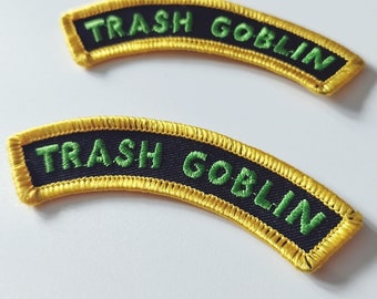 Trash Goblin - sew on embroidered patch / small rocker patch for jackets / chaos goblin / RPG patch / boardgame patch / green goblin head