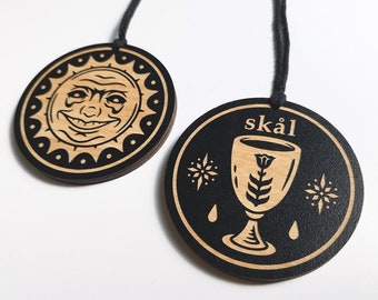 Skål - Midsommar double sided hanging woodcut / Gothic wall decoration / Goth decor / Occult decoration / horror movie art / Midsummer fest