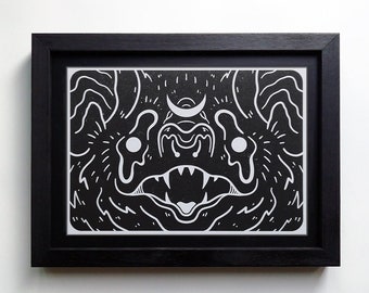 Thirst - Small Black Bat Print - A5 artwork / Gothic home decor / Vampire Bat poster / Animal / Nature / Monster / Crescent Moon / Dark Art