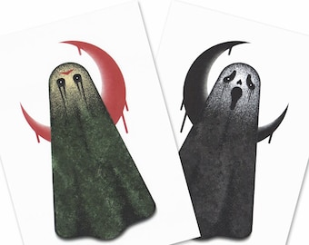 Horror Phantome - A5 Geist Art Print / Gruselige Wand-Kunst / Halloween Poster / Kleines gothic Bild / Geister-Kunstwerk / Gruselig süß