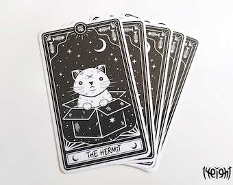 L'Eremita - Adesivo in vinile grande con carta dei tarocchi e gatto - Adesivo strega / Magia occulta / Adesivo gatto carino / Illustrazione gatto / Fagioli con le dita dei piedi / Decalcomania gatto