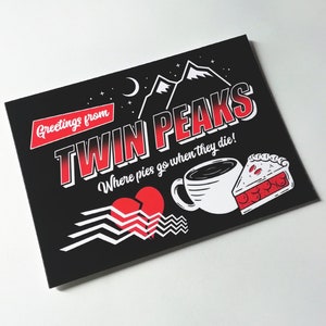 Paraíso das Tortas - Cartão postal de Twin Peaks / Café delicioso / Torta de cereja / David Lynch / Impressão artística de Twin Peaks / Saudações de / Decoração de parede / A6