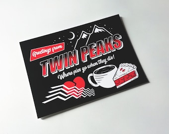 Pie Heaven - Twin Peaks postcard / Damn fine coffee / Cherry pie / David Lynch / Twin Peaks art print / Greetings from / Wall Decor / A6