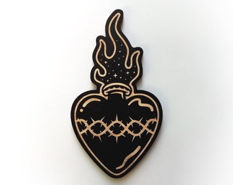 Gothic Laser gravierter Sacred Heart Holzschnitt / Gothic Wandschmuck / Gothic Wandbehang / Tattoo / Religiös / Altar