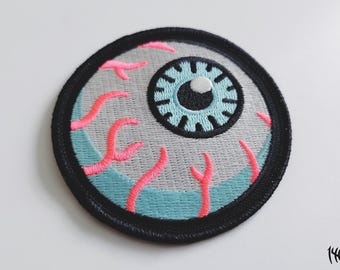 Oculus - Glow in the dark embroidered eyeball patch / iron on eyeball patch for jacket / horror movie patch / Creepy patch / Punk patch